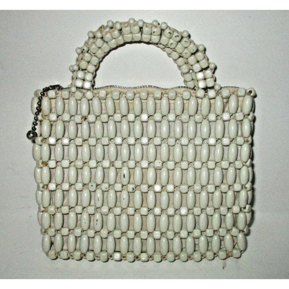 *Vintage 'SUZANNE' Petite RETRO Czechoslovakia Cream Beaded Top Handle Purse